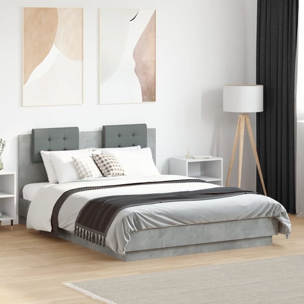 vidaXL Sengeramme med hodegavl betonggrå 135x190 cm konstruert tre