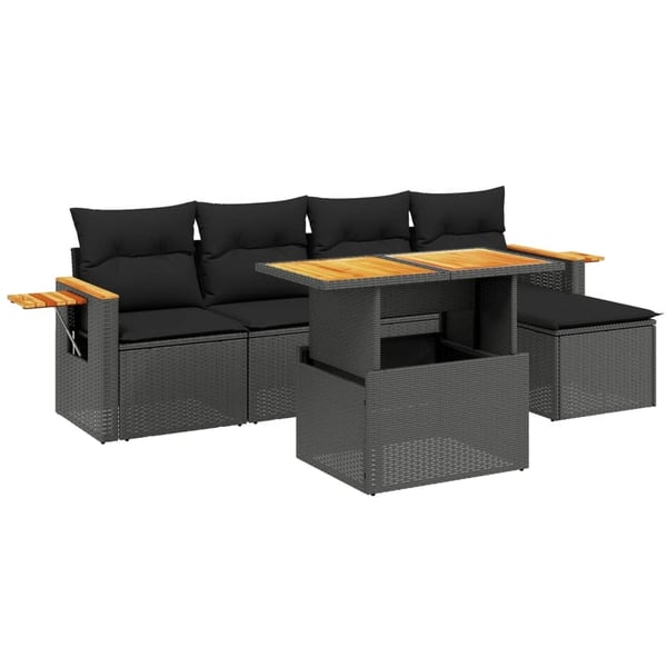vidaXL Loungegrupp med dynor 6 delar svart konstrotting