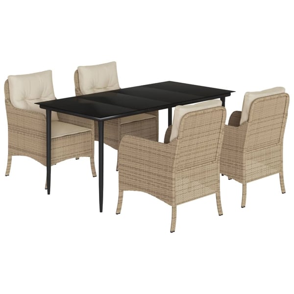 vidaXL spisebordssæt til haven 5 dele med hynder polyrattan beige