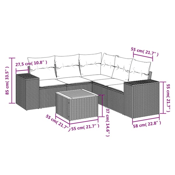 vidaXL Loungegrupp med dynor 6 delar svart konstrotting