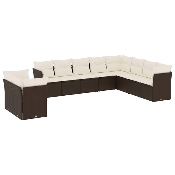 vidaXL Loungegrupp 10 delar med brun dynor konstrotting