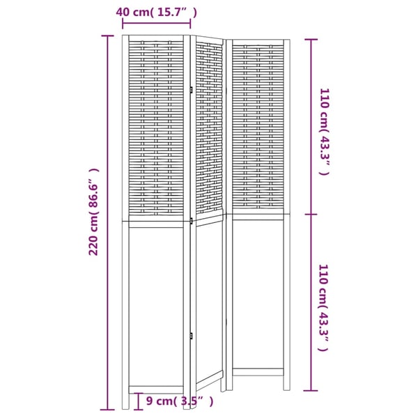 vidaXL Romdeler 3 paneler hvit heltre keisertre