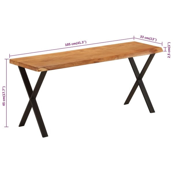 vidaXL Benk med naturlig kant 105 cm heltre akasie