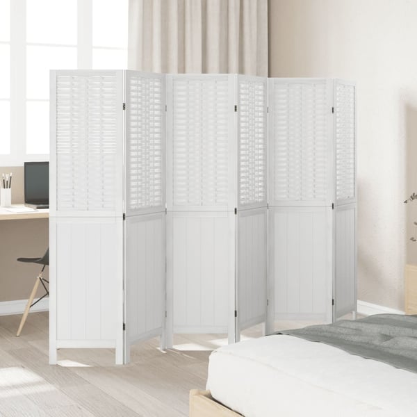 vidaXL rumdeler 6 paneler massivt kejsertræ hvid