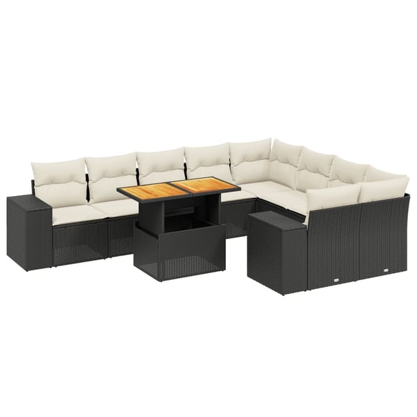 vidaXL sofasæt til haven 10 dele med hynder polyrattan sort