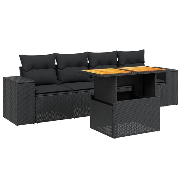 vidaXL Loungegrupp för trädgården med dynor 5 delar svart konstrotting