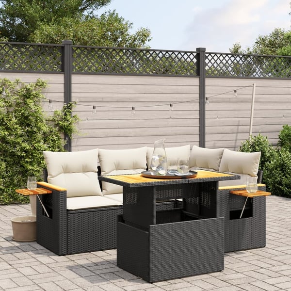 vidaXL sofasæt til haven 5 dele med hynder polyrattan sort