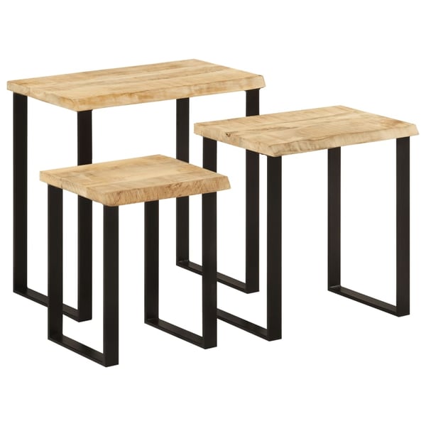 vidaXL Stablebord med naturlig kant 3 stk heltre mango