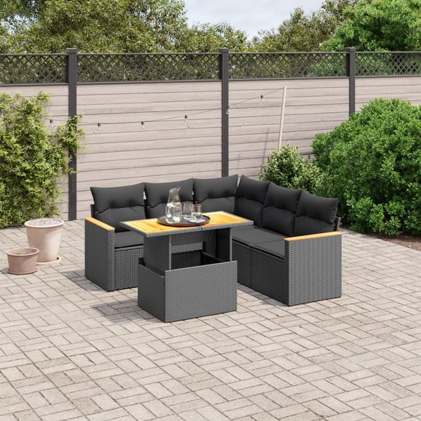 vidaXL Loungegrupp med dynor 6 delar svart konstrotting