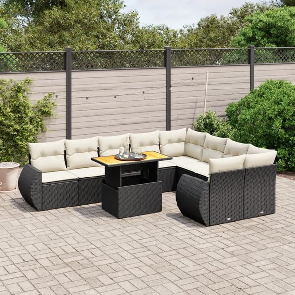 vidaXL Loungegrupp 10 delar med svarta dynor konstrotting