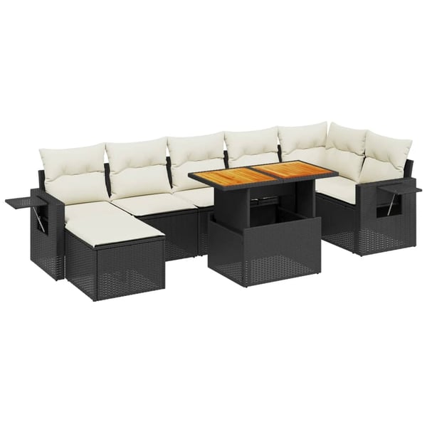 vidaXL sofasæt til haven 8 dele med hynder polyrattan sort