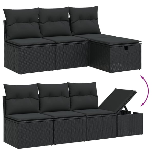 vidaXL sofasæt til haven 8 dele med hynder polyrattan sort