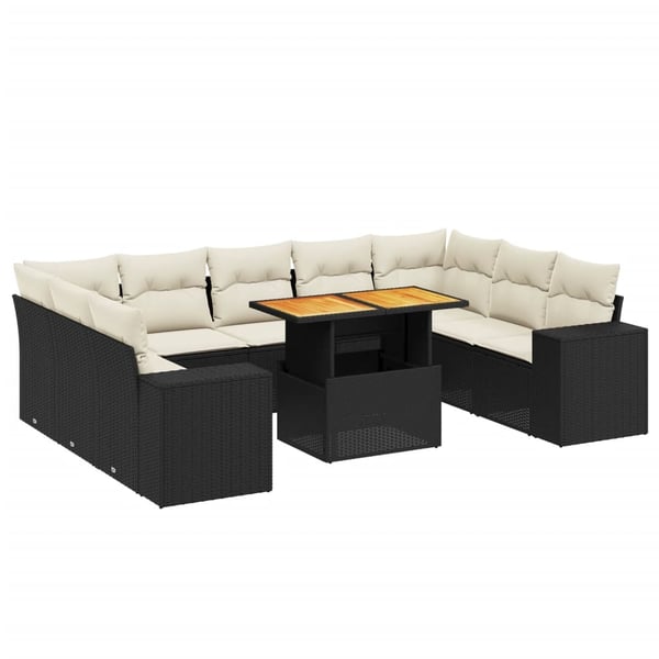 vidaXL Loungegrupp 10 delar med svarta dynor konstrotting