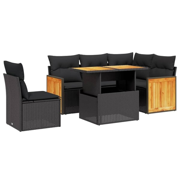 vidaXL Loungegrupp med dynor 6 delar svart konstrotting