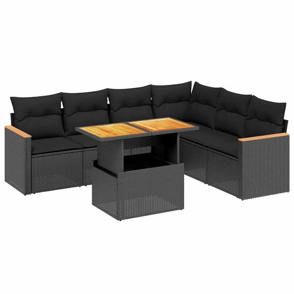 vidaXL sofasæt til haven 7 dele med hynder polyrattan sort