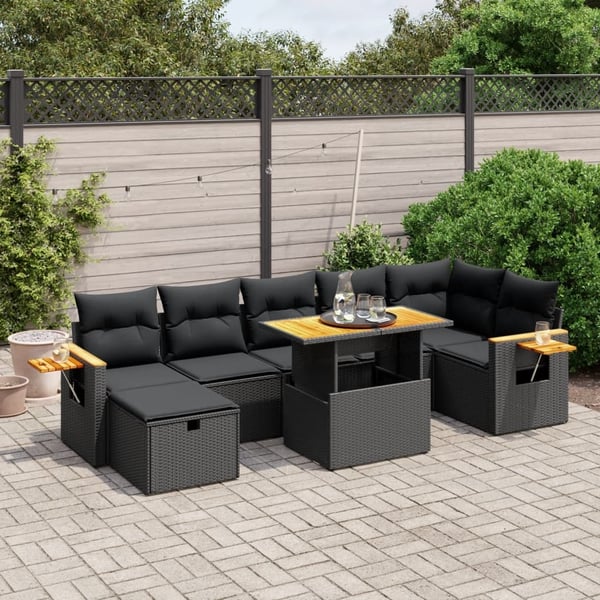 vidaXL Loungegrupp för trädgården med dynor 8 delar svart konstrotting