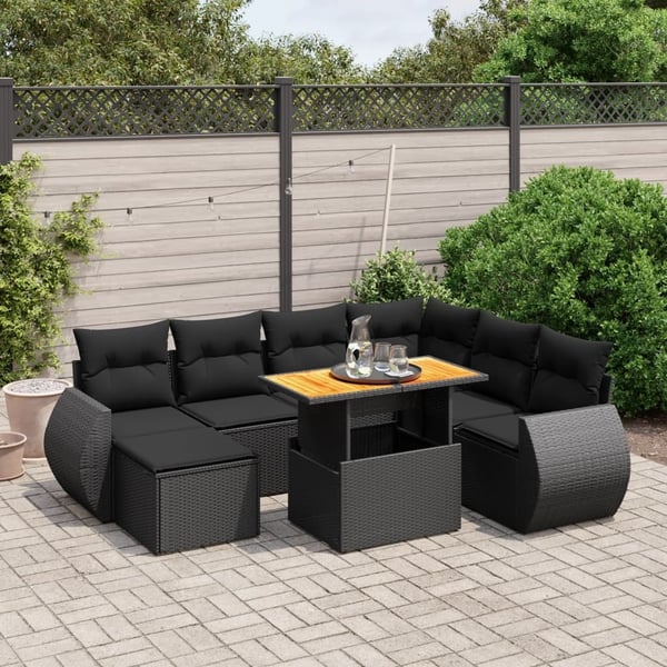 vidaXL Loungegrupp för trädgården med dynor 8 delar svart konstrotting