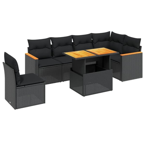 vidaXL sofasæt til haven 7 dele med hynder polyrattan sort