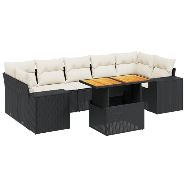 vidaXL sofasæt til haven 8 dele med hynder polyrattan sort