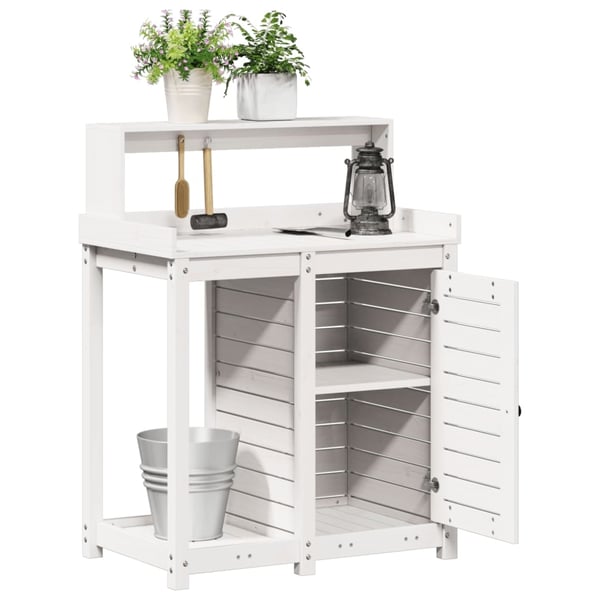 vidaXL Pottebord med hyller hvit 82,5x50x109,5 cm heltre furu
