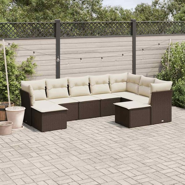 vidaXL sofasæt til haven 9 dele med hynder polyrattan brun