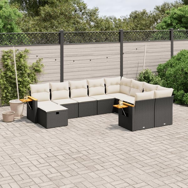 vidaXL sofasæt til haven 10 dele med hynder polyrattan sort