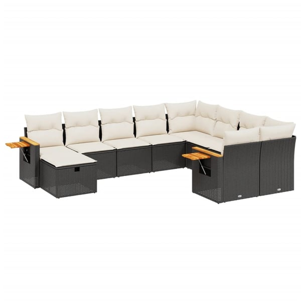 vidaXL sofasæt til haven 10 dele med hynder polyrattan sort