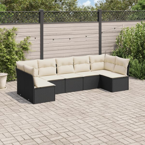 vidaXL sofasæt til haven 7 dele med hynder polyrattan sort