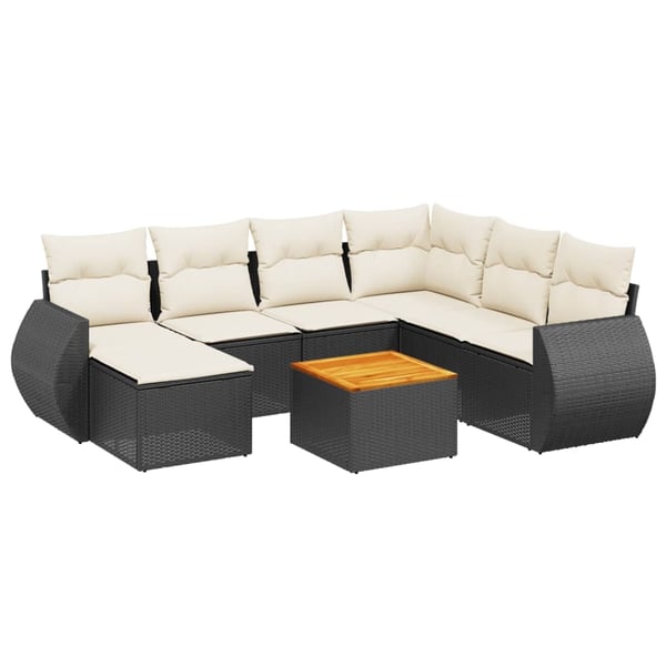 vidaXL sofasæt til haven 8 dele med hynder polyrattan sort