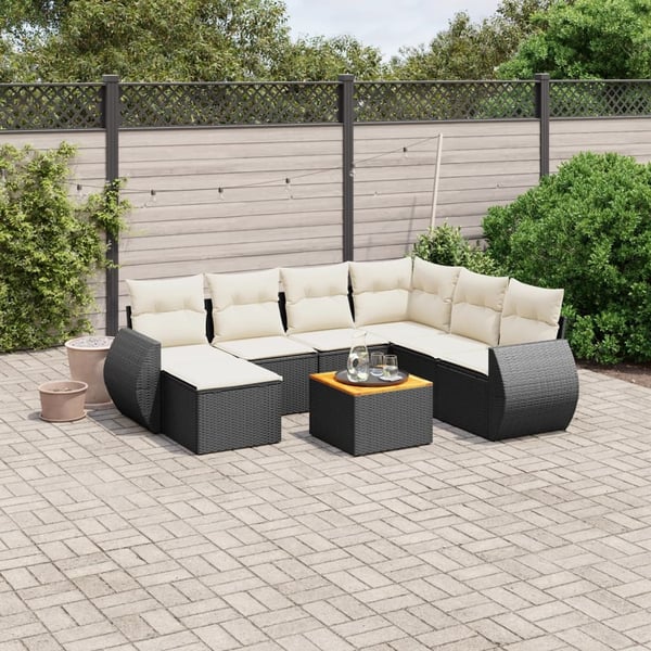 vidaXL sofasæt til haven 8 dele med hynder polyrattan sort