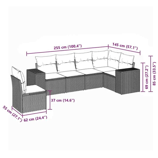 vidaXL Loungegrupp med dynor 6 delar svart konstrotting