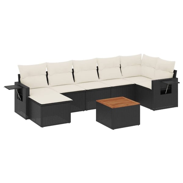 vidaXL sofasæt til haven 8 dele med hynder polyrattan sort