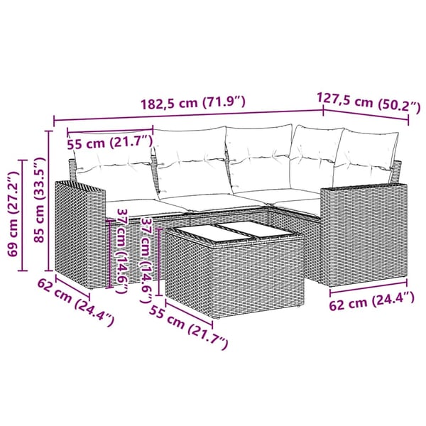 vidaXL sofasæt til haven 5 dele med hynder polyrattan sort