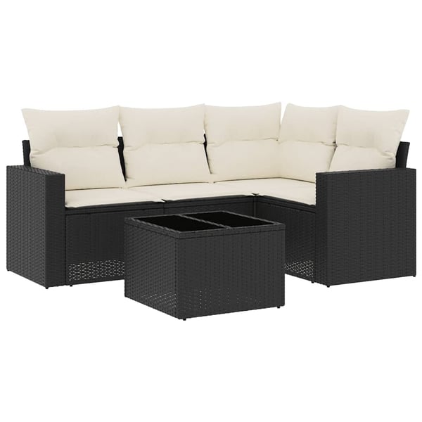 vidaXL sofasæt til haven 5 dele med hynder polyrattan sort