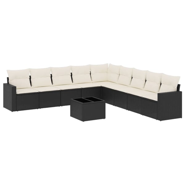 vidaXL sofasæt til haven 10 dele med hynder polyrattan sort