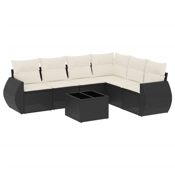 vidaXL sofasæt til haven 7 dele med hynder polyrattan sort