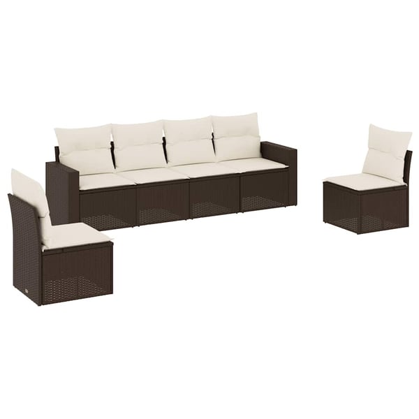 vidaXL sofasæt til haven 6 dele med hynder polyrattan brun