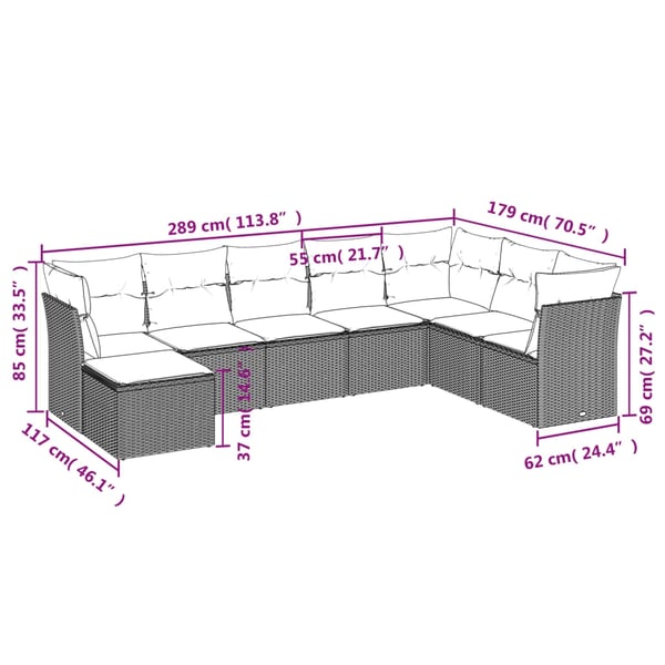 vidaXL sofasæt til haven 8 dele med hynder polyrattan sort