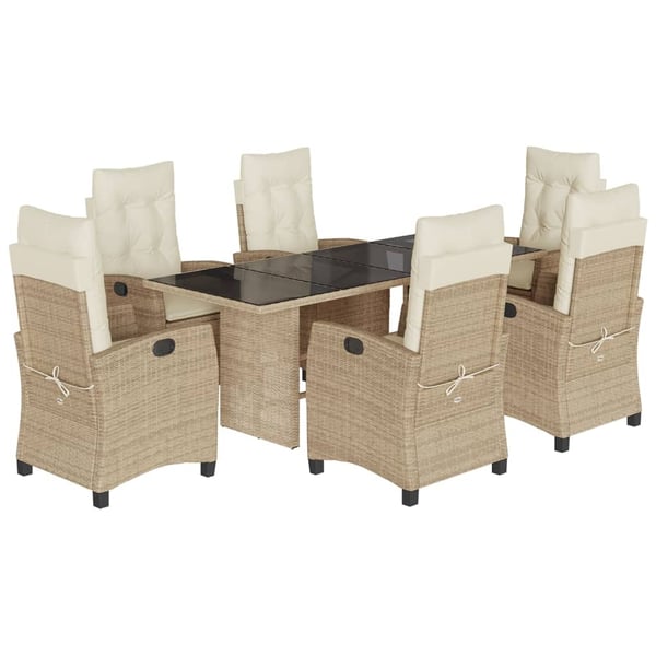 vidaXL spisebordssæt til haven 7 dele med hynder polyrattan beige