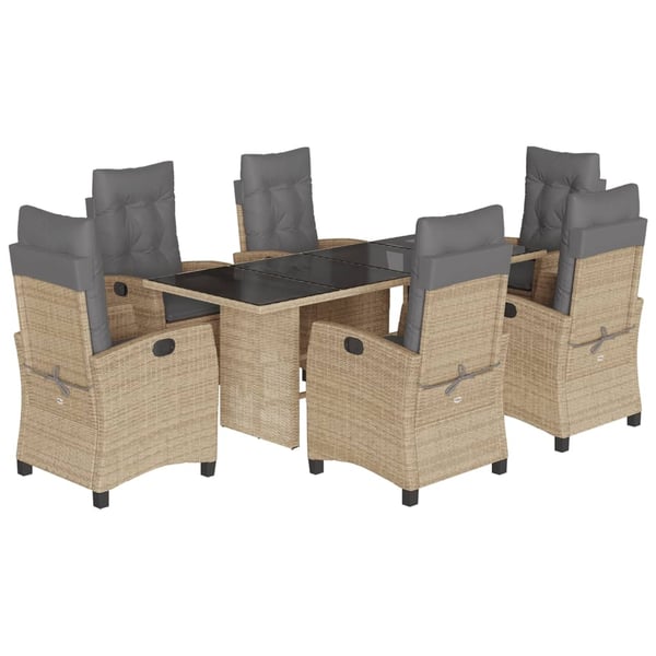 vidaXL spisebordssæt til haven 7 dele med hynder polyrattan beige