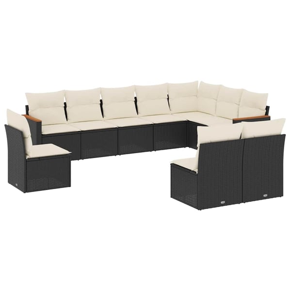 vidaXL Loungegrupp 10 delar med svarta dynor konstrotting