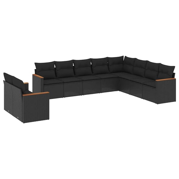 vidaXL sofasæt til haven 10 dele med hynder polyrattan sort