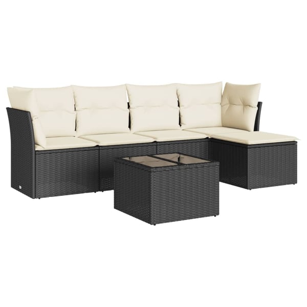 vidaXL Loungegrupp med dynor 6 delar svart konstrotting