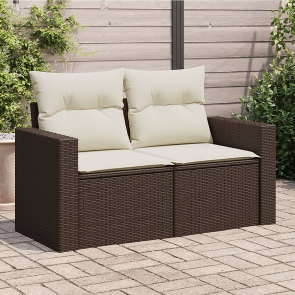 vidaXL 2-personers havesofa med hynder polyrattan brun