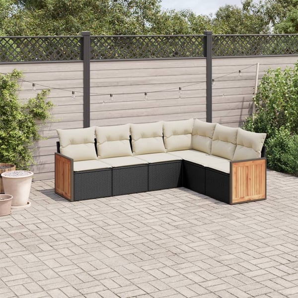 vidaXL sofasæt til haven 6 dele med hynder polyrattan sort