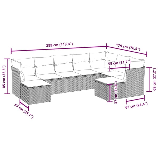 vidaXL sofasæt til haven 9 dele med hynder polyrattan sort