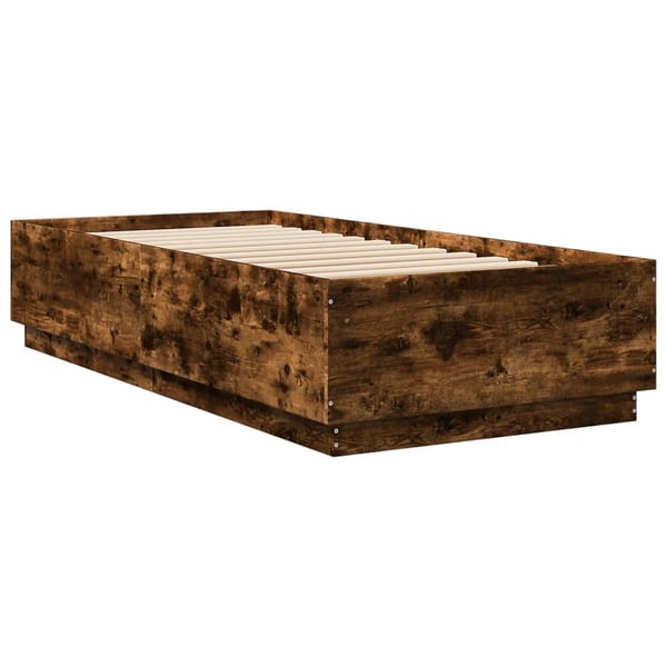 vidaXL Sengeramme med LED-lys røkt eik 90x200 cm konstruert tre