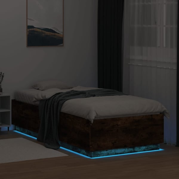 vidaXL Sengeramme med LED-lys røkt eik 90x200 cm konstruert tre