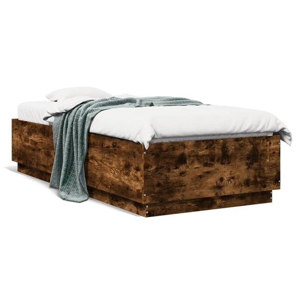vidaXL Sengeramme med LED-lys røkt eik 90x200 cm konstruert tre