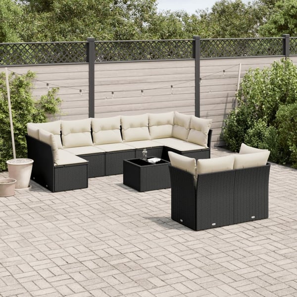 vidaXL Loungegrupp 10 delar med svarta dynor konstrotting